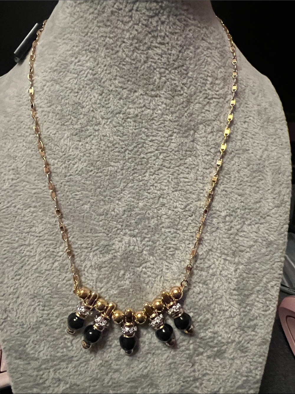 Gold-Tone Necklace with Black Bead Drops